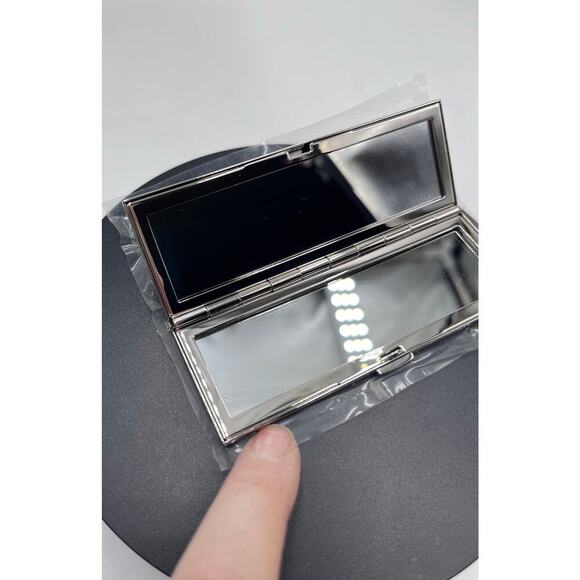 JUDITH LEIBER Compact Mirror Slim Pocket Austria Crystal Green Blue Dots Silver - Picture 11 of 11